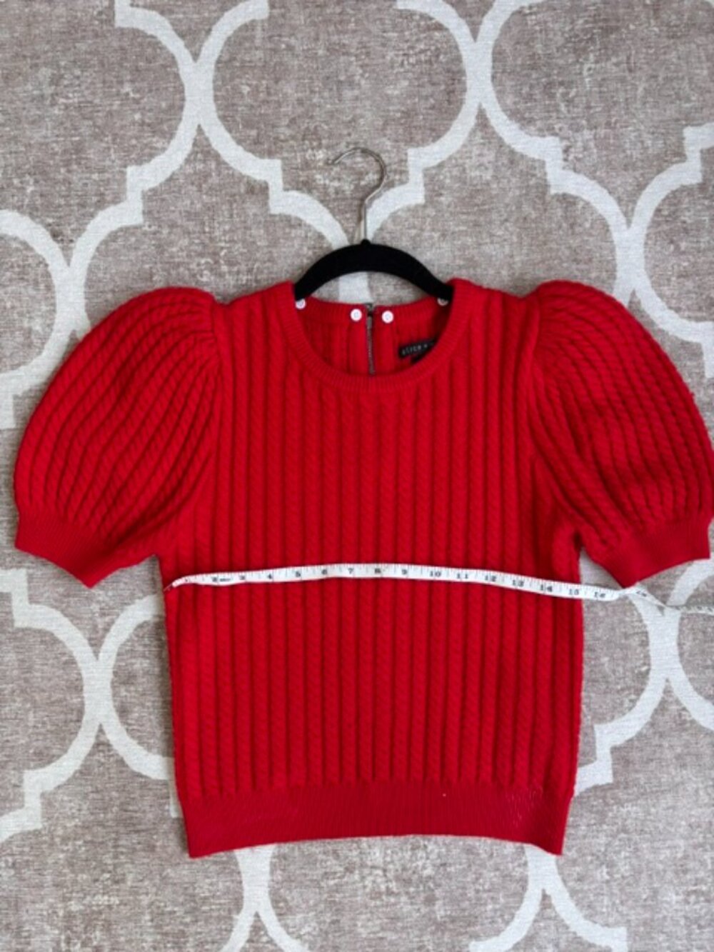 Alice + Olivia Chase Cable-Knit Puff-Sleeve Sweater - Size S - Picture 12 of 14